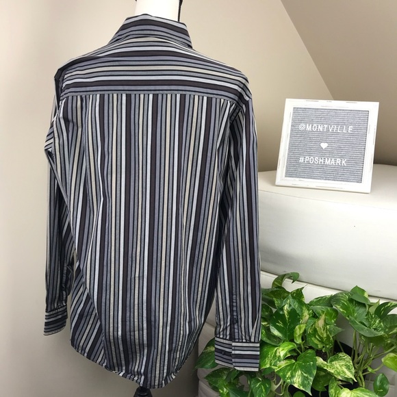 Perry Ellis Size Medium Gray Brown Dress Shirt - Picture 3 of 5